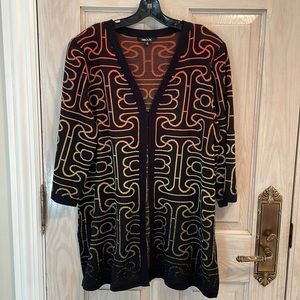 Misook Knit Jacket 3/4 length sleeve. Side slits. Black with multi color. 1X
